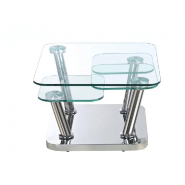 Table basse EGO - 4 plateaux pivotants en verre trempé - Piétement en acier chromé brillant_1