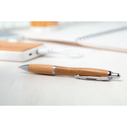 Stylo à bille en bambou - clip en métal - encre bleue - 11g - couleur naturelle_1