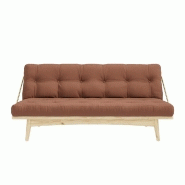 Banquette futon FOLK en pin massif - Coloris brun argile - Couchage 130 x 190 cm avec accoudoirs en métal_1
