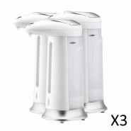 Lot de 3 distributeurs automatiques de savon et gel hydroalcoolique 330 ml - Gris et blanc - ABS antibactérien_1