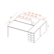 Bureau bench 2 personnes Dekart sur caissons - Cloisonnette en tissu, 2 caissons 4 tiroirs avec serrures_1