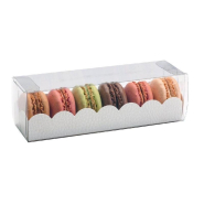 Boîte pour macarons avec couvercle transparent - 19x5x5cm - par 10 - PVC et carton blanc festonné_1