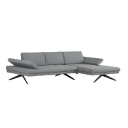 Canapé d'angle Fernie - Double profondeur - Méridienne droite en tissu gris - 296 x 179 cm - Pieds métal noir_1
