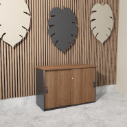 Armoire basse à portes coulissantes Mobel Linea. - 120, Gris anthracite, Acacia foncé_1