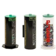 Collecteur de piles usagées - Tube polycarbonate laqué - Couvercle ABS vert avec orifice piles - Fenêtre de remplissage translucide_1