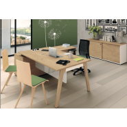 Bureau de direction design unique et chaleureux - Woody Manager - Burocéan - avec vérins de mise à niveau et piétement en bois moulé_1