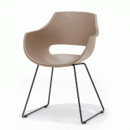 Lot de 4 chaises design REMO - coque taupe mat - piétement luge en métal noir_1