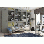 Armoire lit escamotable horizontale STRADA-V2 gris graphite mat - Couchage 90x200 cm avec surmeuble et 2 colonnes de rangement_1
