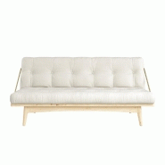 Banquette futon FOLK en pin massif - Coloris naturel - Couchage 130 x 190 cm - Design minimaliste et accoudoirs en métal_1