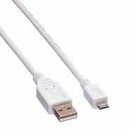 VALUE Câble USB 2.0, USB A mâle - Micro USB B mâle, blanc, 0,15 m_1