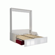 Armoire lit escamotable Dynamo Sofa - accoudoirs mélaminés - façade blanc brillant - canapé rouge - couchage 140x200 cm_1