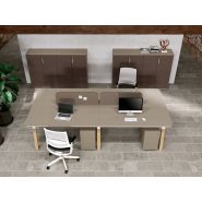 Bureau de coworking 4 personnes KELSO WOOD - bois massif et métal - plateau finition noisette_1