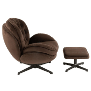 Fauteuil relax Marianah marron - style contemporain avec structure en bois et assise capitonnée en velours_1