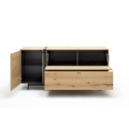 Buffet bas en chêne naturel - 1 porte, 2 tiroirs, design épuré - intérieur anthracite laqué_1