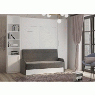 Composition lit escamotable blanc mat Dynamo Sofa - canapé avec accoudoirs microfibre, colonne armoire et bibliothèque 140x200 cm_1