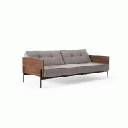 Innovation Living - Canapé Splitback Lauge Convertible Lit 115x210 cm - Tissu Mixed Dance Grey - Accoudoirs Noyer_1
