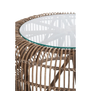 Table ronde BYZA en rotin naturel et verre - Design naturel et compact - Ø85 cm_1
