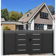 Portail aluminium battant Lorient - largeur 3m00 ou 3m50 - hauteur 1m70 - gris - design contemporain et robuste_1
