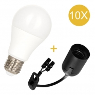 10-pack combi E27 - Douille lisse noire 15cm + LED A60 10W 4000K Opale - Article 140818_1