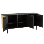 Buffet bas RARY - bois exotique noir et rotin naturel - 3 portes et 3 tablettes de rangement_1