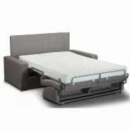 Canapé convertible 2-3 places CanapExpress - Lattes 120 cm - Matelas mémoire 22 cm - Tête de lit intégrée - Cuir vachette taupe_1