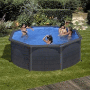 Piscine ronde en acier ø3,70m x h: 1,22m - gris anthracite - avec filtration à sable_1