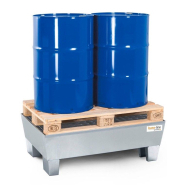 Bac de rétention base-line - caillebotis à mailles larges galvanisé - 219151W - pour 2 fûts de 200 litres - volume de rétention 235L_1