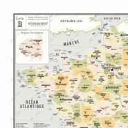 Carte de France administrative départements vintage - poster plastifié 100x100 cm avec œillets_1