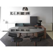 Bureau de direction semi-circulaire en verre PHANTOM avec crédence fixe_1