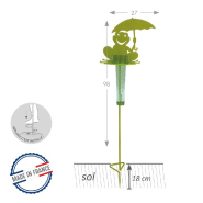 Support pluviomètre à piquer grenouille vert anis - H. 1,16 m - acier époxy résistant UV et gel - fabrication française_1
