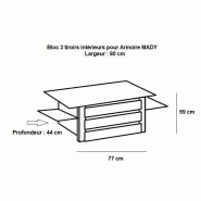 Bloc 3 tiroirs intérieurs Malta - Pour armoire largeur 80 cm - Panneaux de particules finition linegrey_1