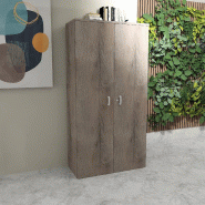 Armoire à portes battantes monochrome hauteur 197 cm - Mobel Linea - 100, Chêne grisé_1