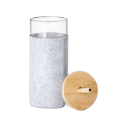 Gobelet en verre borosilicaté - 450 ml - avec feutre RPET, couvercle en bambou et paille_1