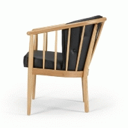 Fauteuil design scandinave ANNA - accoudoirs bois - cuir noir - structure en chêne verni_1
