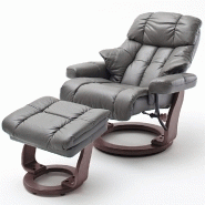 Fauteuil relax CLAIRAC XL - assise en cuir nougat, pied bois couleur noyer, avec repose-pied et inclinaison 135°_1