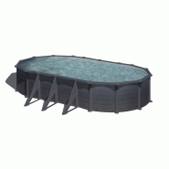 Piscine ovale acier 7,44m x 3,99m x h: 1,32m - gris anthracite - filtration à sable - renforts apparents_1