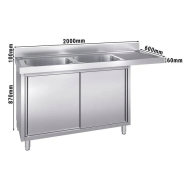 Plonge avec passage lave-vaisselle 200 x 60cm et placard - 2 cuves à gauche l50 x p40 x h25 cm_1