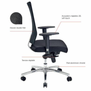 Fauteuil de bureau ergonomique HANS neuf - Sitek - noir - piétement en aluminium chromé - accoudoirs 2D - dossier double filet_1