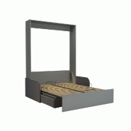 Armoire lit escamotable Dynamo Sofa gris mat - Canapé avec accoudoirs en tissu gris - Couchage 140x200 cm_1