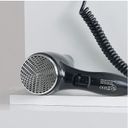 Séchoir à cheveux mural noir JERSEY - avec prise de rasoir 220V et protection surchauffe_1