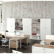 Armoire haute avec portes battantes - Quadrifoglio - Blanc pastel, Gris_1