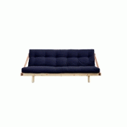Banquette futon Jump en pin massif - Coloris bleu marine - Couchage 130 x 190 cm - Design scandinave avec lanières en cuir_1
