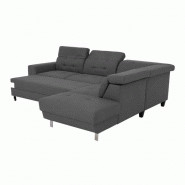 Canapé d'angle réversible convertible VITO gris foncé - design épuré avec coffre de rangement et têtières réglables_1