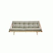 Banquette futon JUMP en pin massif - tissu lin - couchage 130 x 202 cm - design scandinave et lanières en cuir_1