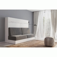 Armoire-lit escamotable VERTIGO SOFA - Blanc - Canapé gris - Couchage 140x200 cm - Ouverture assistée_1