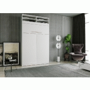 Lit escamotable Lutecia surmeuble - 140 x 190 cm - profondeur 50 cm - blanc mat - avec niches de rangement_1