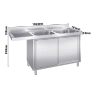 Plonge avec passage lave-vaisselle 180 x 70cm et placard - 2 cuves à droite l50 x p50 x h30 cm_1