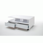 Table basse Chartres - roulettes freinées - finition laquée blanc brillant - 2 tiroirs push to open - 110 x 60 cm_1