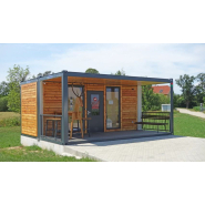 Terrasse couverte ou ouverte avec plancher WPC et bardage mélèze