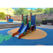 Structure de jeu en bois KLASIK JEK09 - Aire de jeux avec panneaux ECOPLAY et filets anti-vandalisme_1